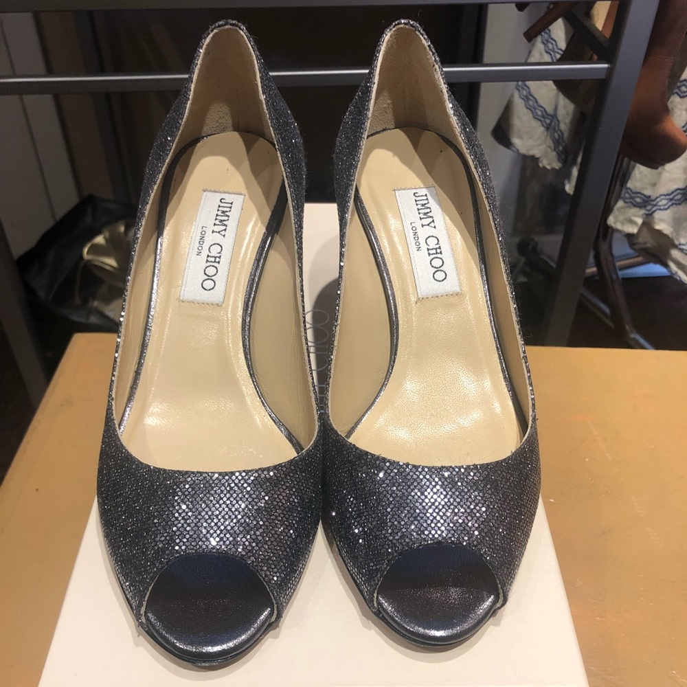 Jimmy Choo Isabel Open Toe Heels in Anthracite